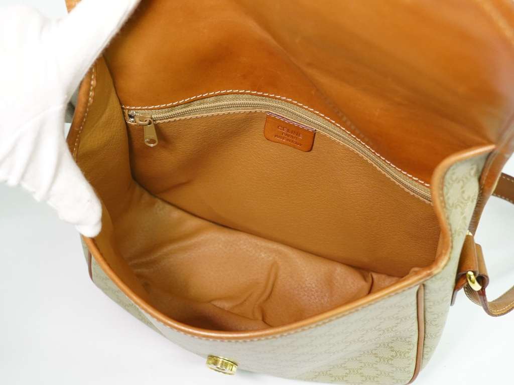 Celine Vintage Macadam Shoulder Bag Beige Canvas Fair condition - Inside View