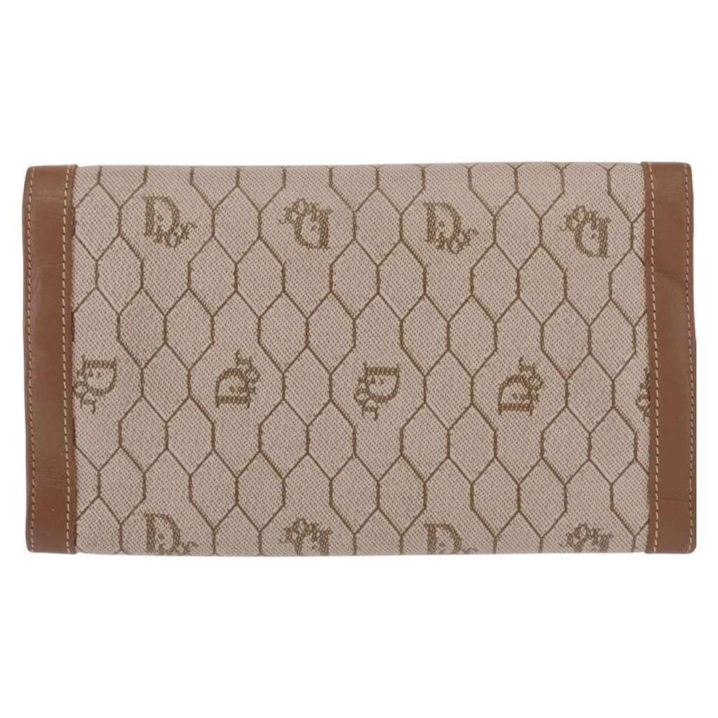 Christian Dior Vintage Honeycomb Flap Wallet Beige Canvas Good condition - Back View