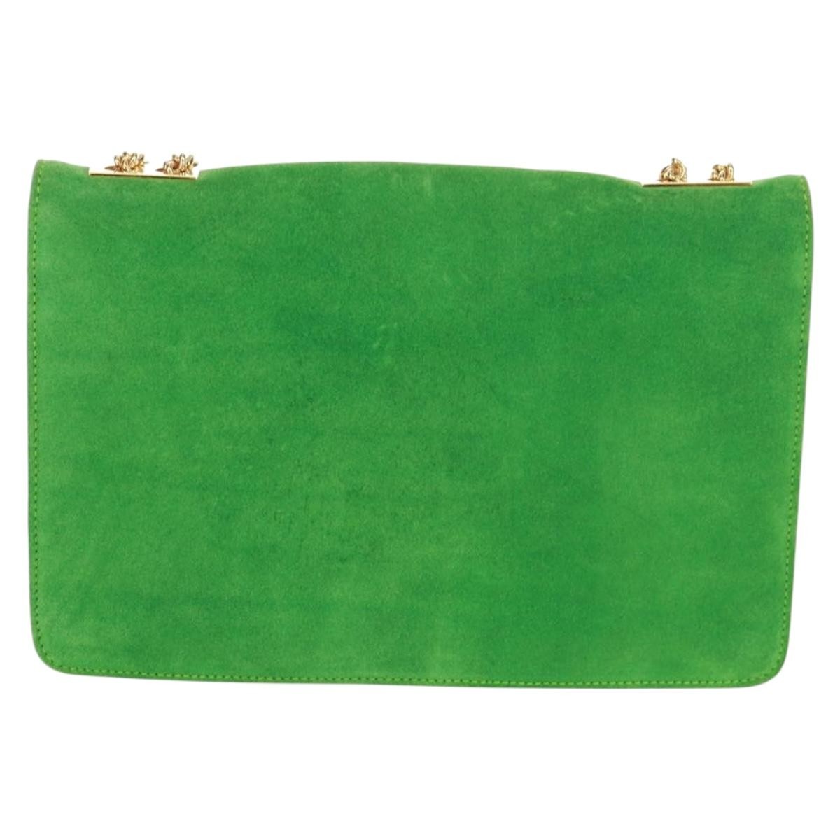 Celine Vintage Shoulder Bag Green Suede Good condition - Back View