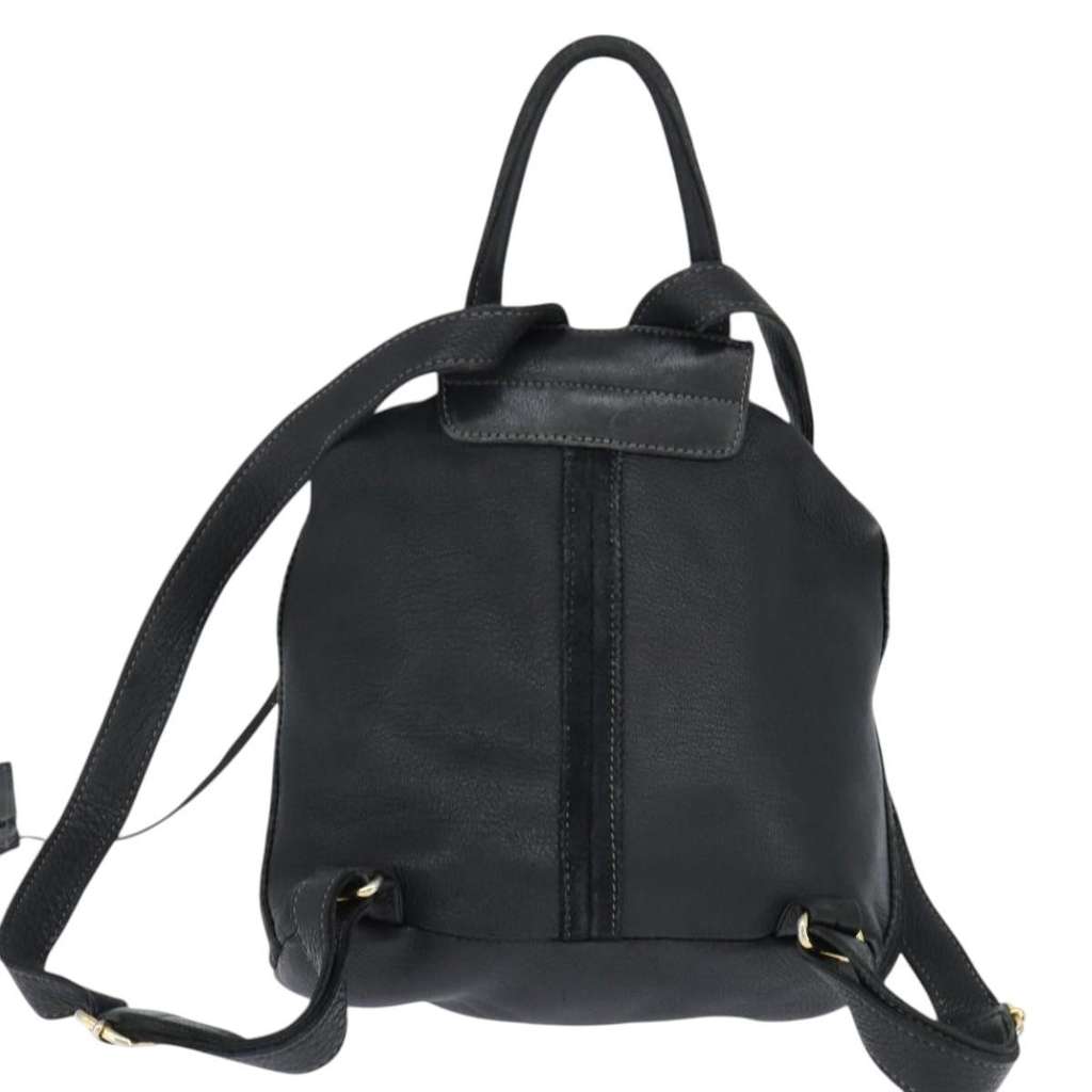 Fendi Logo Flap Drawstring Backpack Black Leather Good condition - Back View