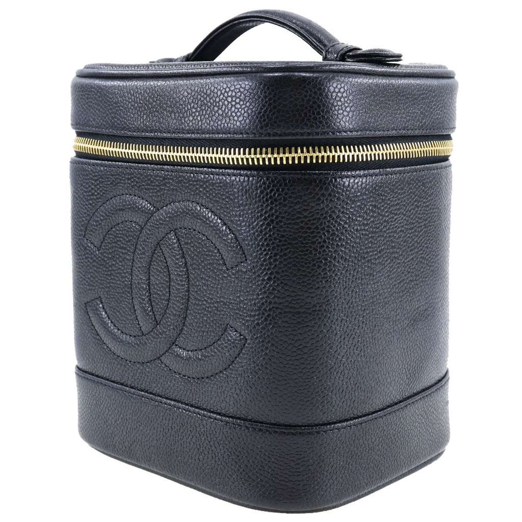 Chanel Vintage Timeless Cosmetic Case Black Leather Good condition - Inside View