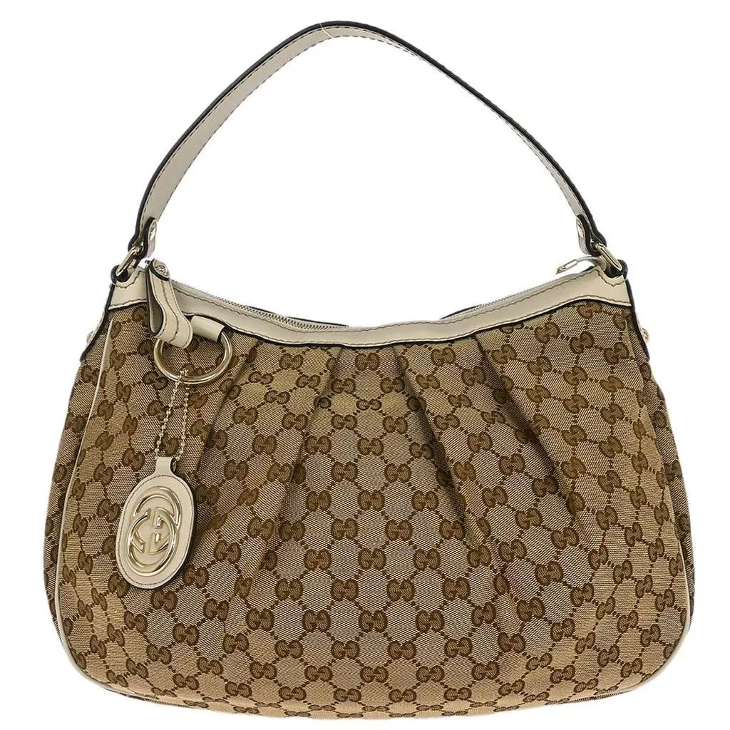 Gucci Sukey Hobo Beige Canvas Good - Front View