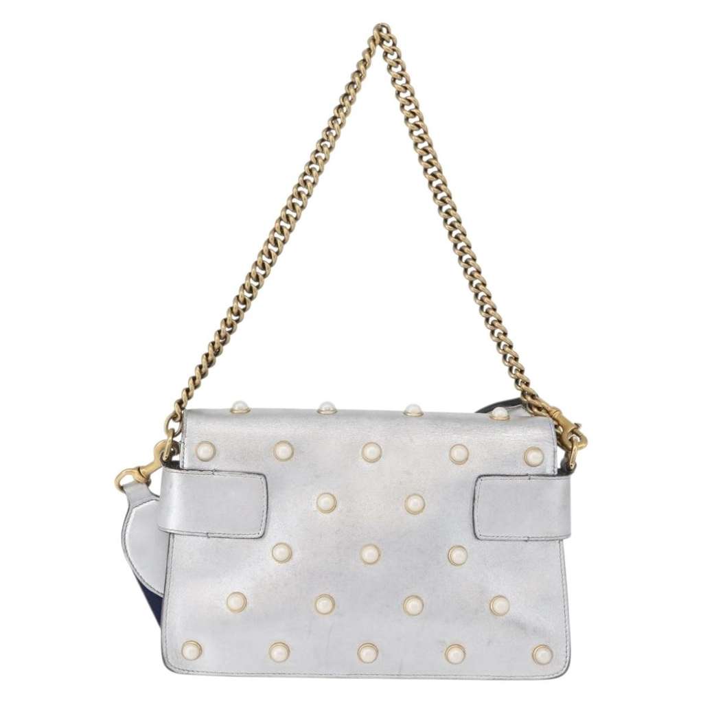 Gucci Broadway Pearly Bee Shoulder Bag Silver Leather Good condition - Back View