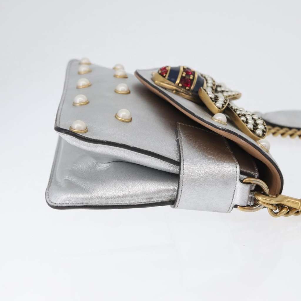 Gucci Broadway Pearly Bee Shoulder Bag Silver Leather Good condition - Inside View