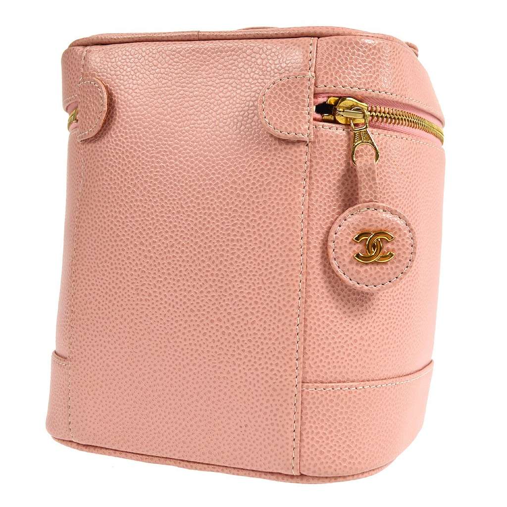 Chanel Vintage Timeless Cosmetic Case Pink Leather Good condition - Back View