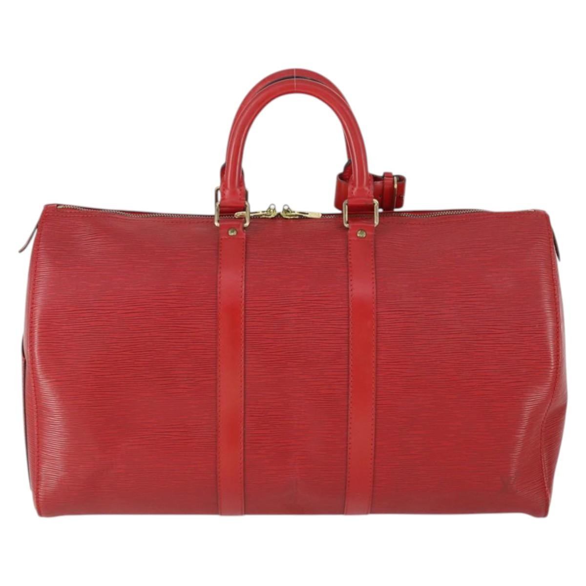 Louis Vuitton Keepall Bag Red Leather Fair condition - Back View