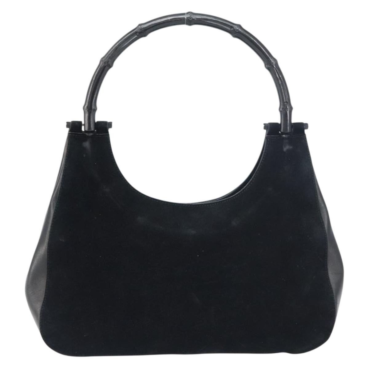 Gucci Vintage Bamboo Handle Bag Black Suede Good condition - Back View