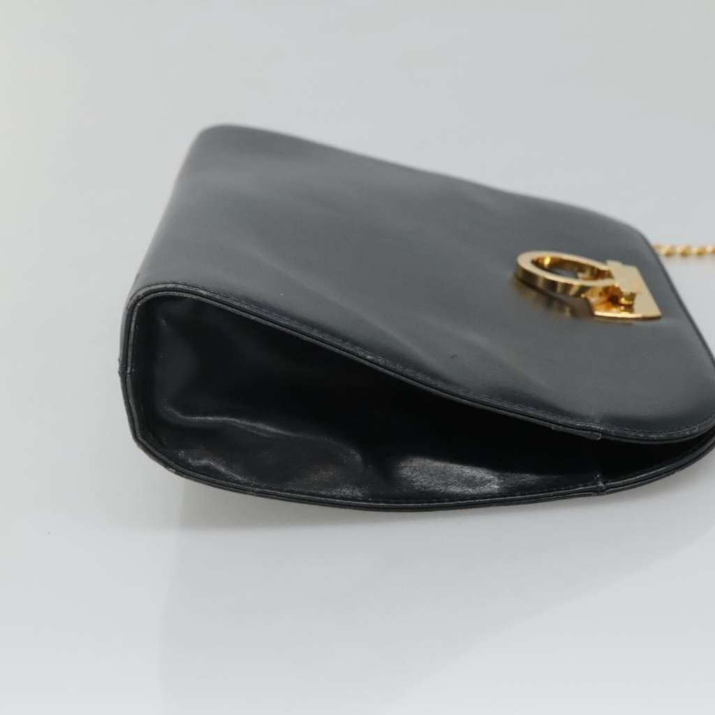 Salvatore Ferragamo Vintage Gancini Chain Shoulder Bag Navy Leather Good condition - Inside View