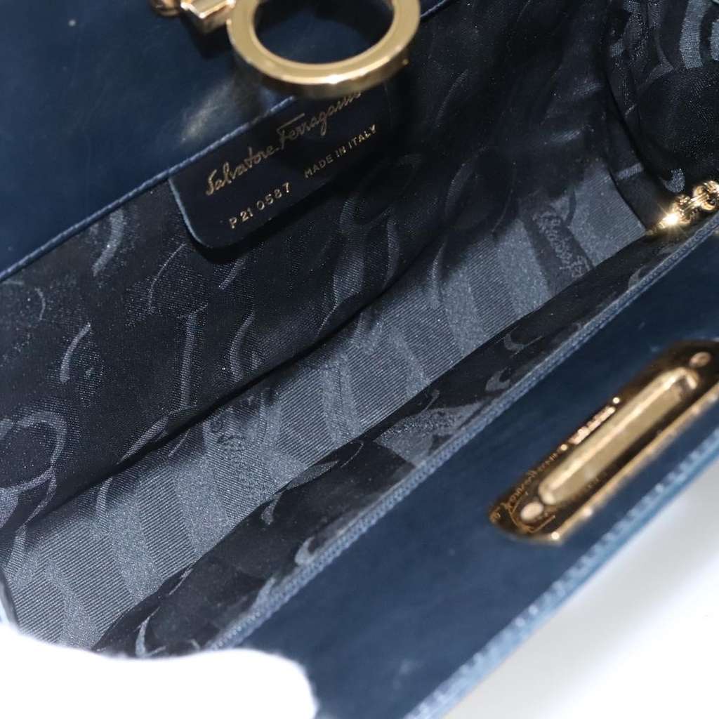 Salvatore Ferragamo Vintage Gancini Chain Shoulder Bag Navy Leather Good condition - Box View