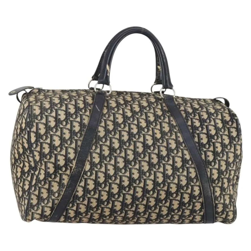 Dior Vintage Trotter Boston Bag Navy Canvas Good - Front View