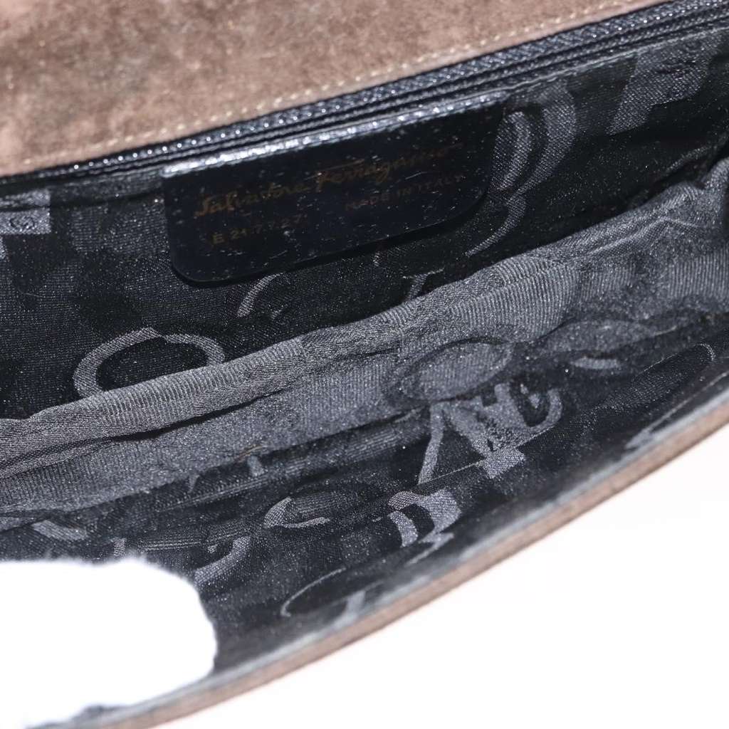 Salvatore Ferragamo Vintage Shoulder Bag Brown Suede Good condition - Box View