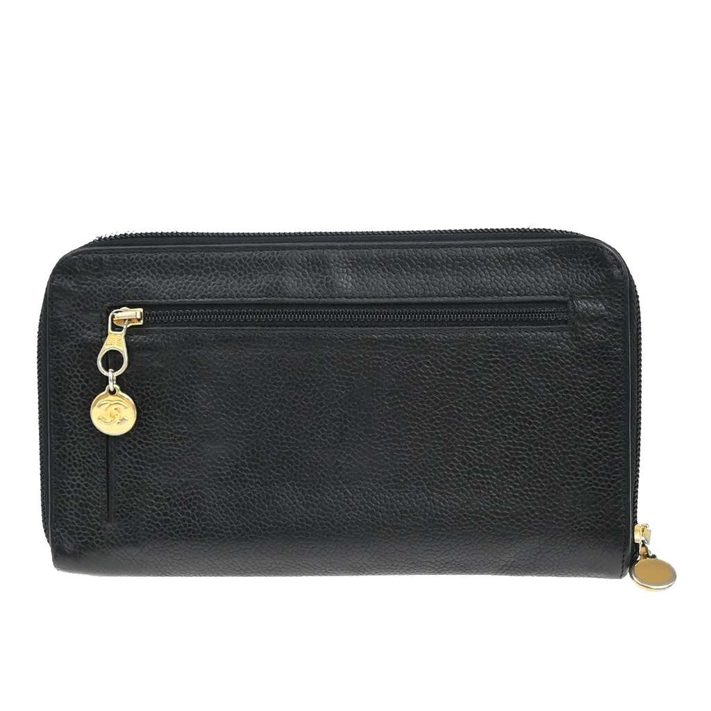 Chanel CC Zip Around Wallet Black Leather Good condition - Back View
