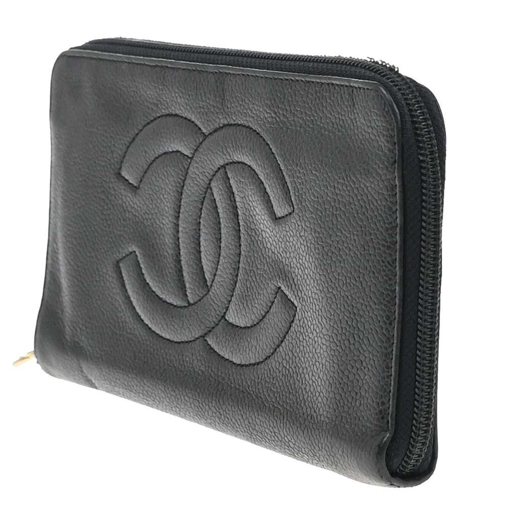 Chanel CC Zip Around Wallet Black Leather Good condition - Inside View