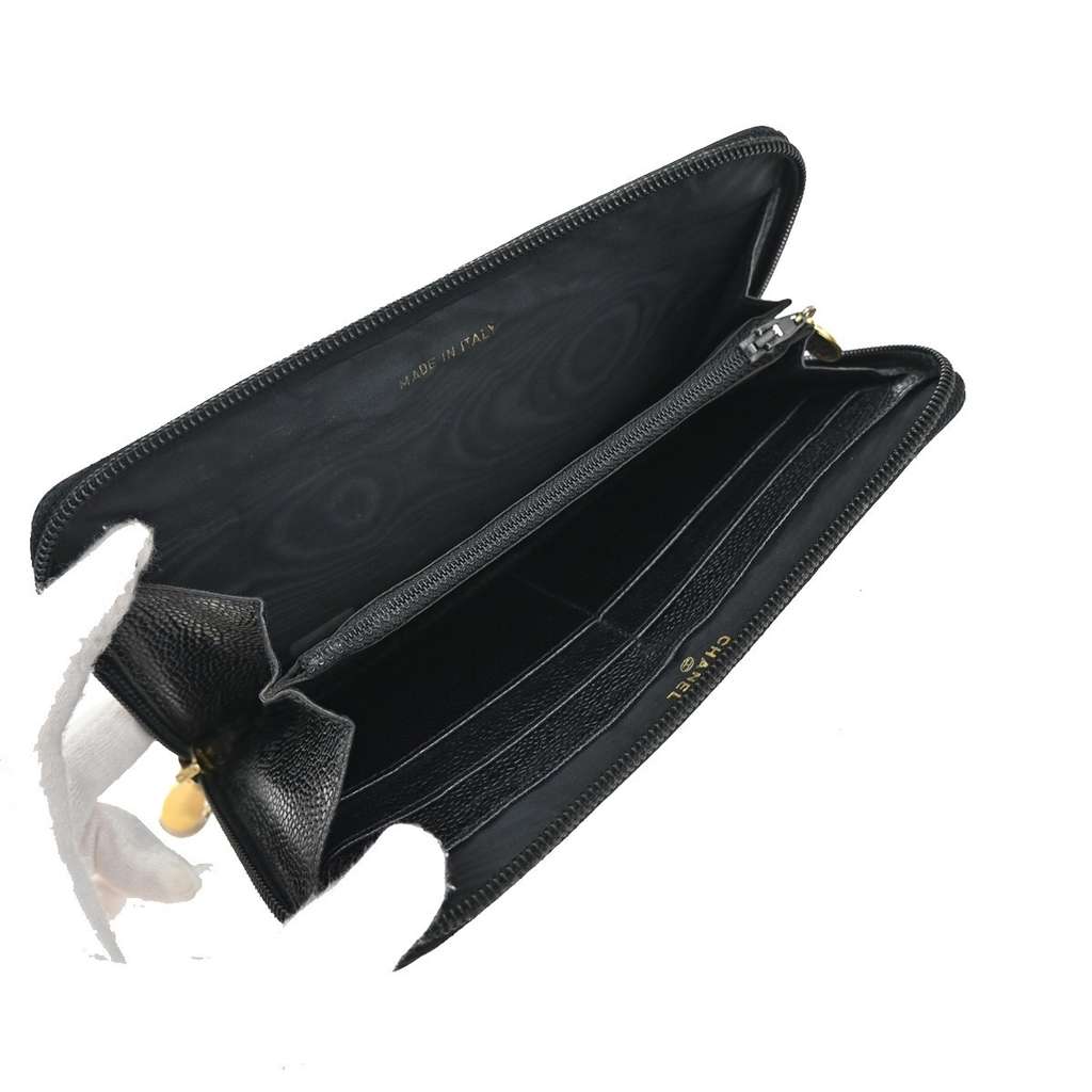 Chanel CC Zip Around Wallet Black Leather Good condition - Box View