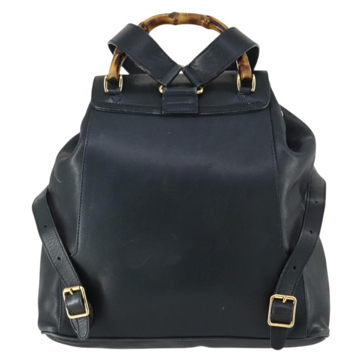 Gucci Vintage Bamboo Backpack Black Leather Good condition - Back View