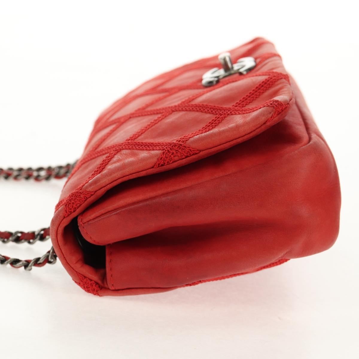 Chanel Diamond Stitch Chain Flap Bag Red Leather Good condition - Inside View