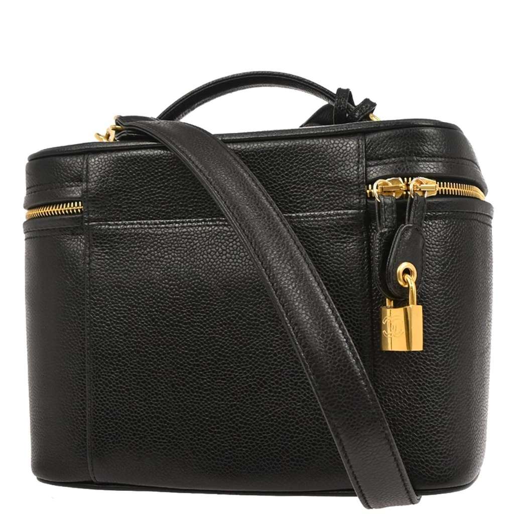 Chanel Vintage Timeless Vanity Case Black Leather Good condition - Back View