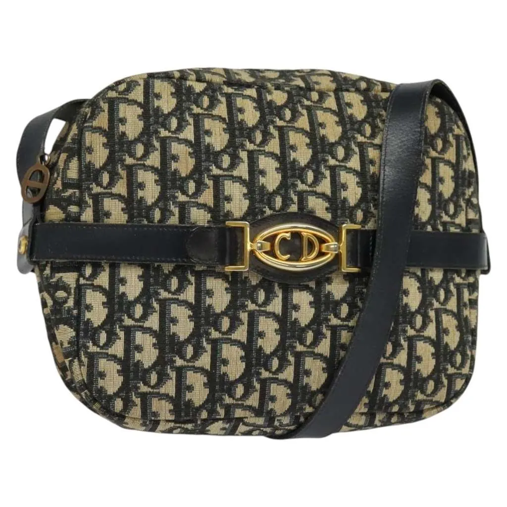 Dior Vintage Trotter Shoulder Bag Navy Canvas Good - Front View