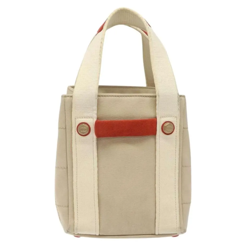 Chanel Chocolate Bar Coco Mark handbag Beige Canvas Good - Back View