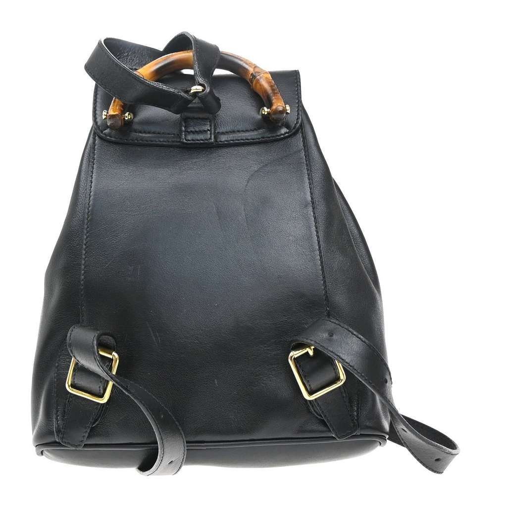 Gucci Vintage Bamboo Backpack Black Leather Good condition - Back View