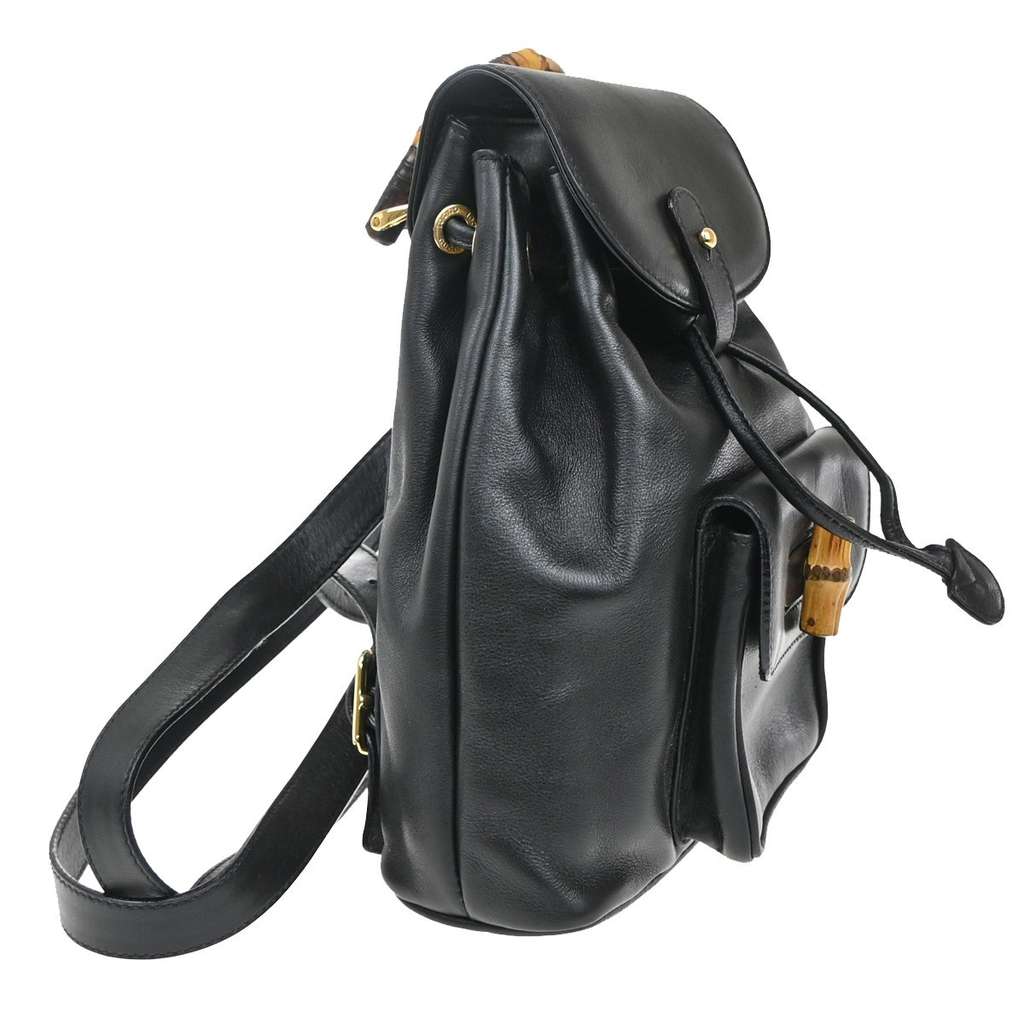 Gucci Vintage Bamboo Backpack Black Leather Good condition - Model View