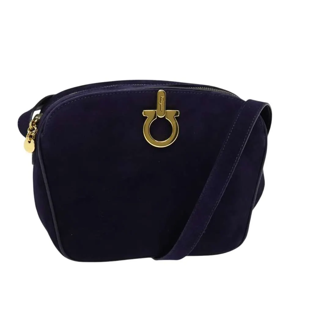Salvatore Ferragamo Gancini Shoulder Bag Purple Suede Good - Front View