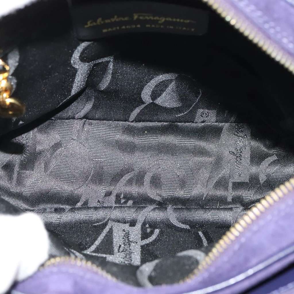 Salvatore Ferragamo Gancini Shoulder Bag Purple Suede Good condition - Box View
