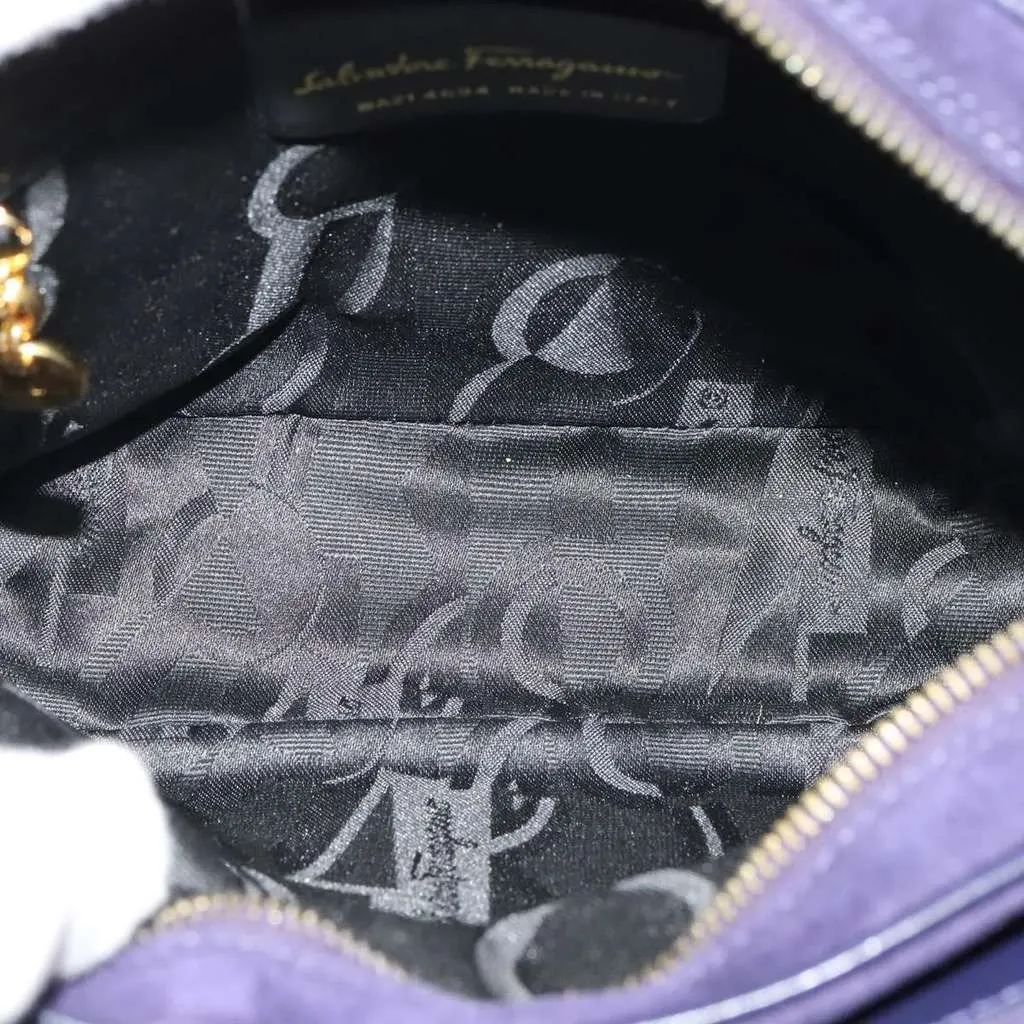 Salvatore Ferragamo Gancini Shoulder Bag Purple Suede Good - Box View