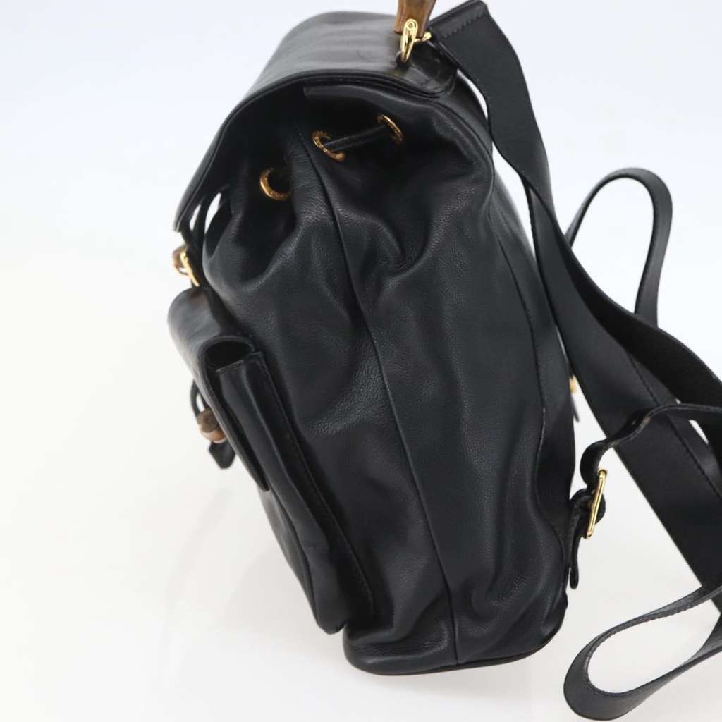 Gucci Vintage Bamboo Backpack Black Leather Good condition - Model View