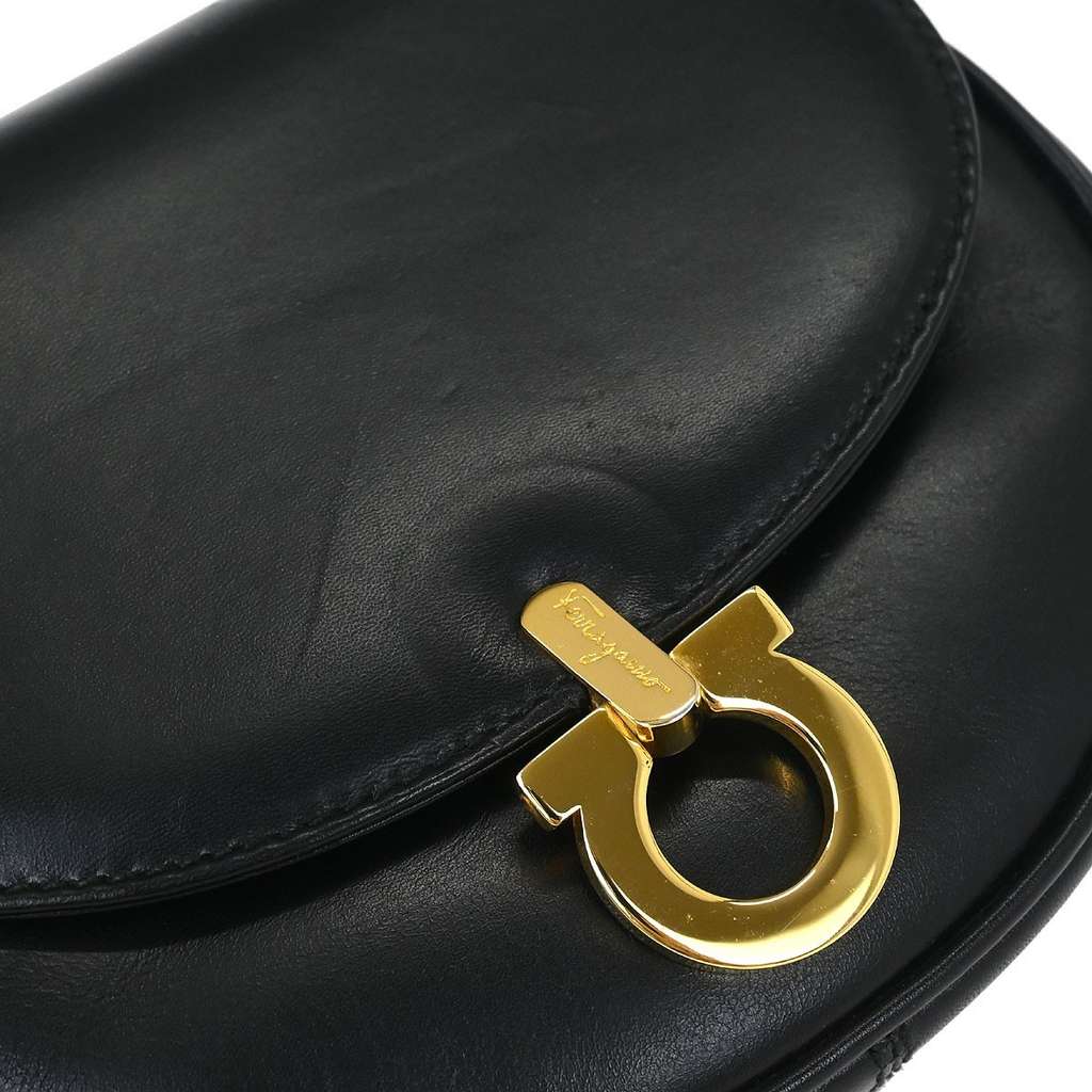 Salvatore Ferragamo Gancini Shoulder Bag Black Leather Good condition - Box View