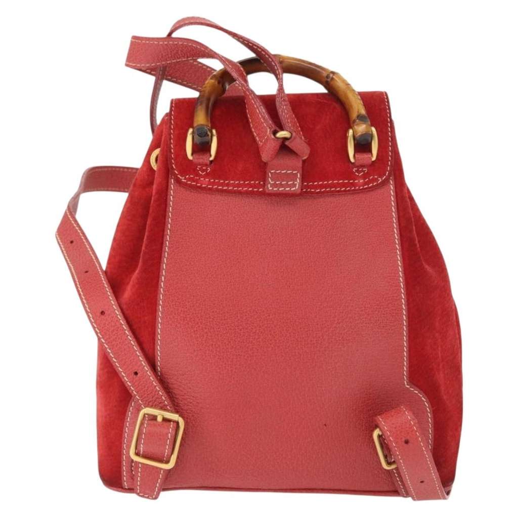 Gucci Vintage Bamboo Backpack Red Suede Fair condition - Back View