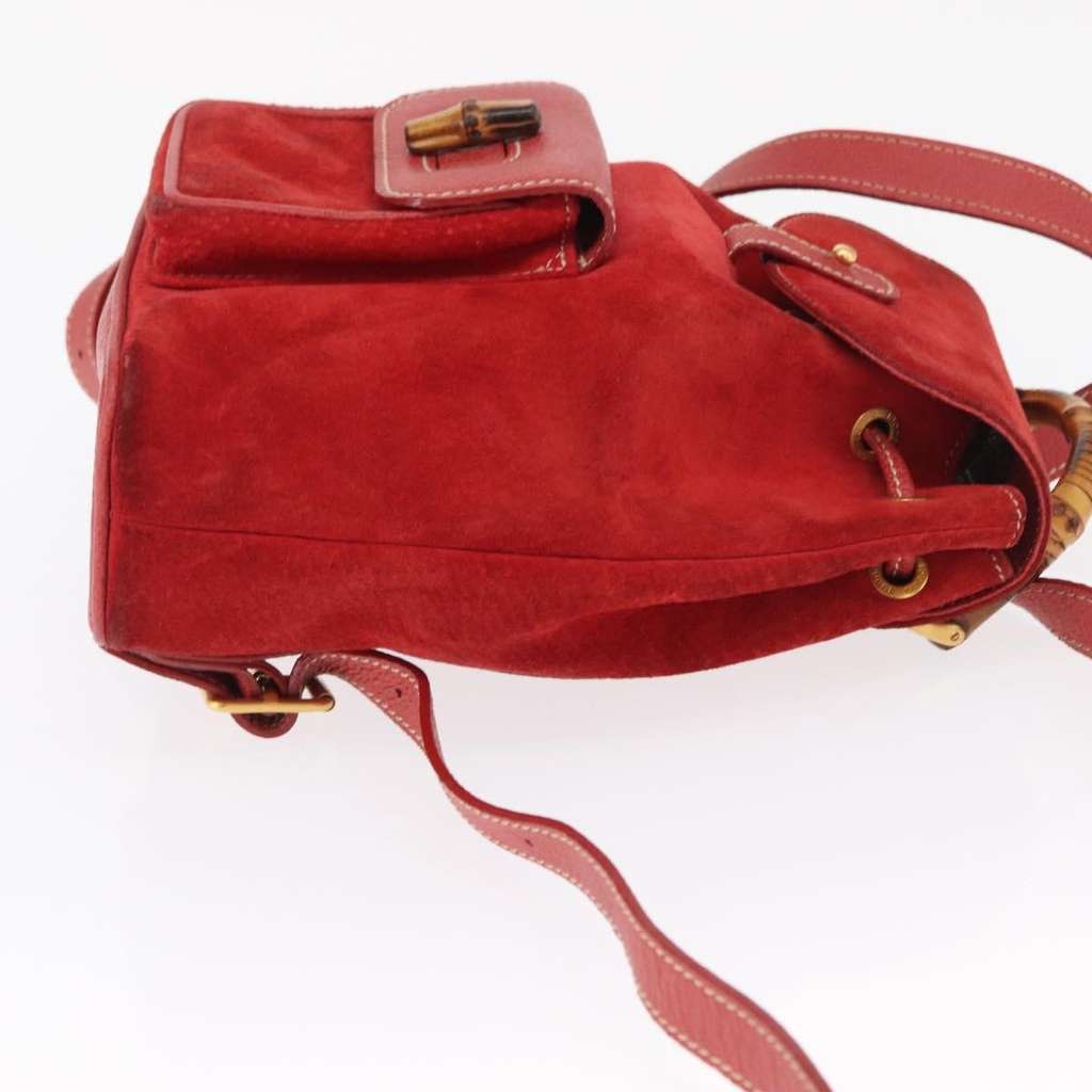 Gucci Vintage Bamboo Backpack Red Suede Fair condition - Inside View