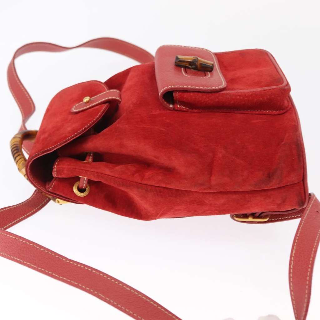 Gucci Vintage Bamboo Backpack Red Suede Fair condition - Model View