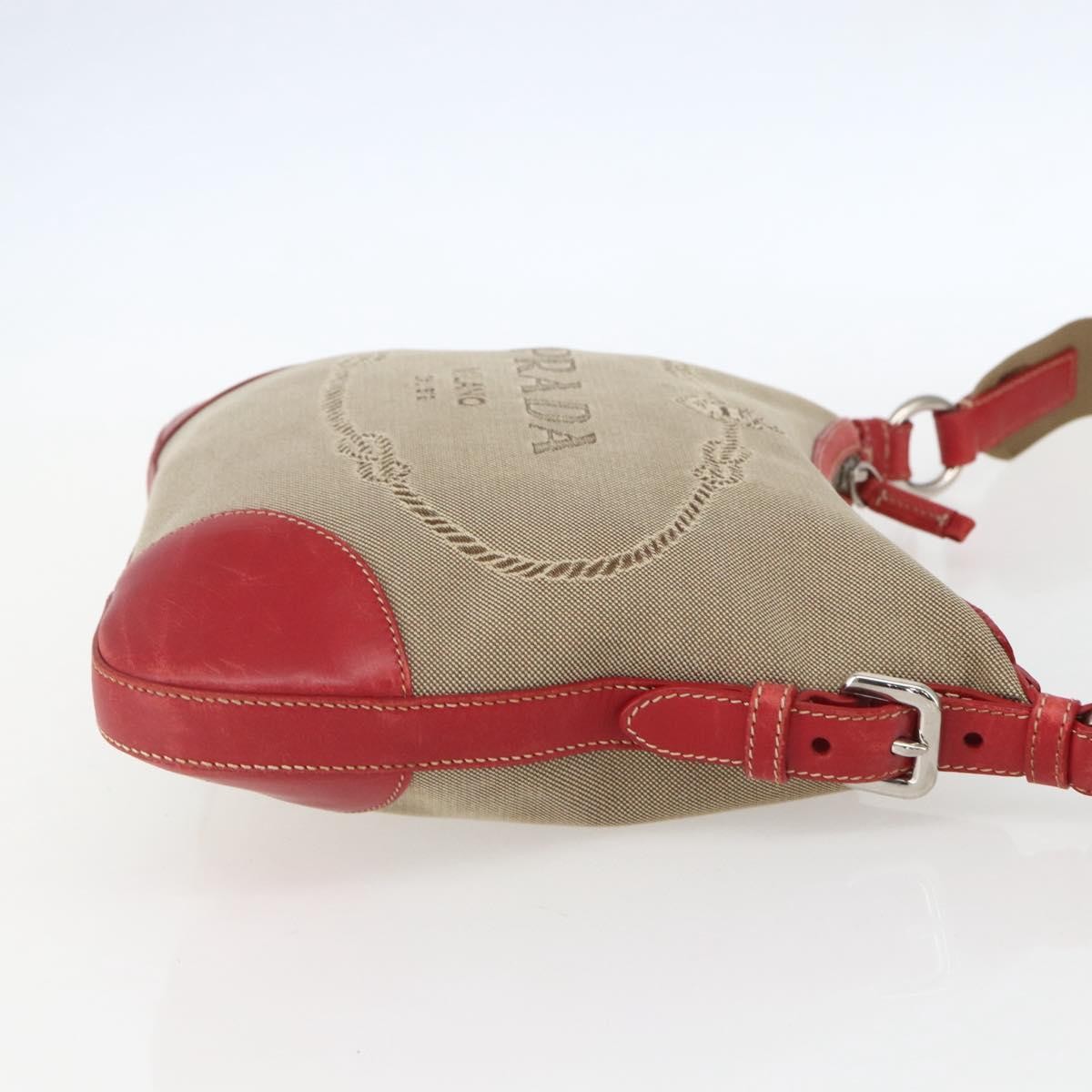 Prada Logo Zip Crossbody Bag Beige Canvas Good condition - Model View