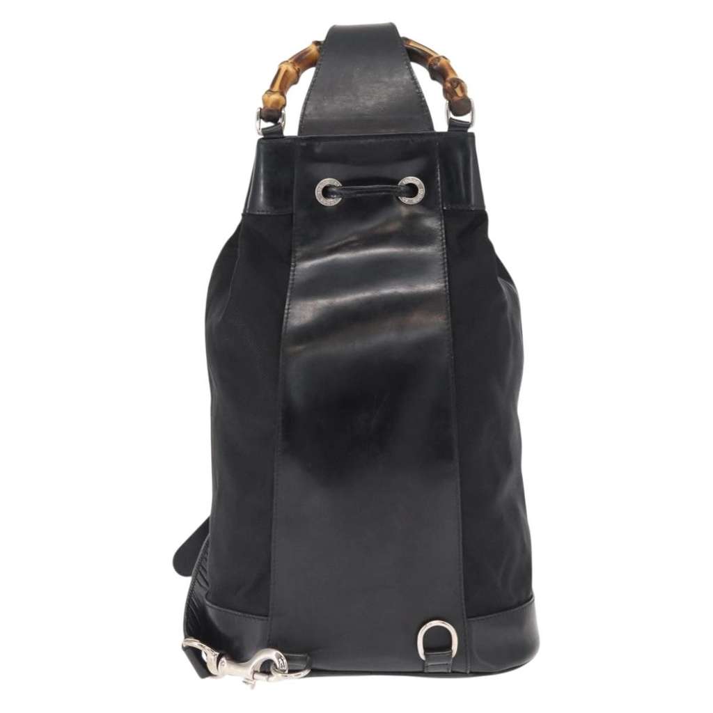 Gucci Vintage Bamboo Sling Backpack Black Leather Fair condition - Back View
