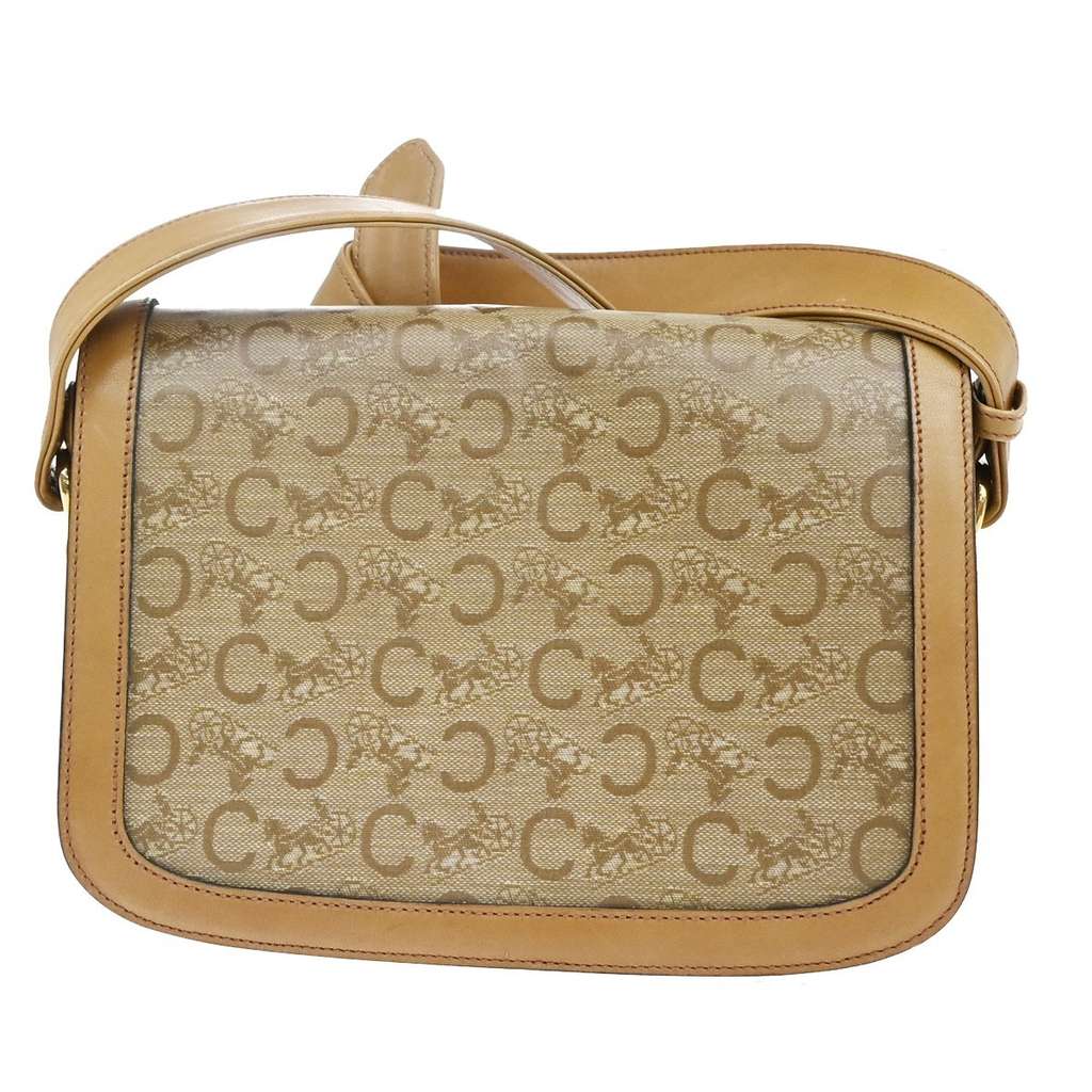 Celine Vintage Horse Carriage C Macadam Shoulder Bag Beige Canvas Good condition - Back View