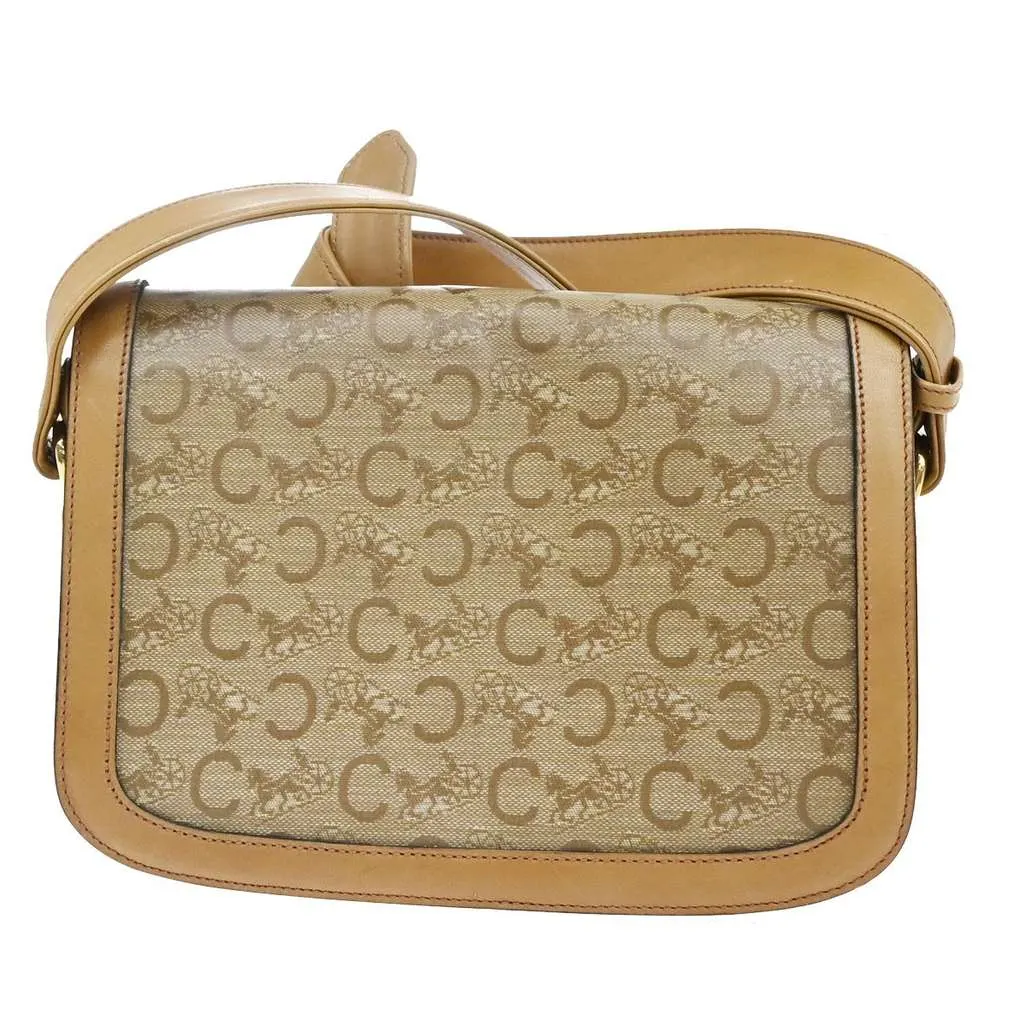 Celine Vintage Horse Carriage C Macadam Shoulder Bag Beige Canvas Good - Back View