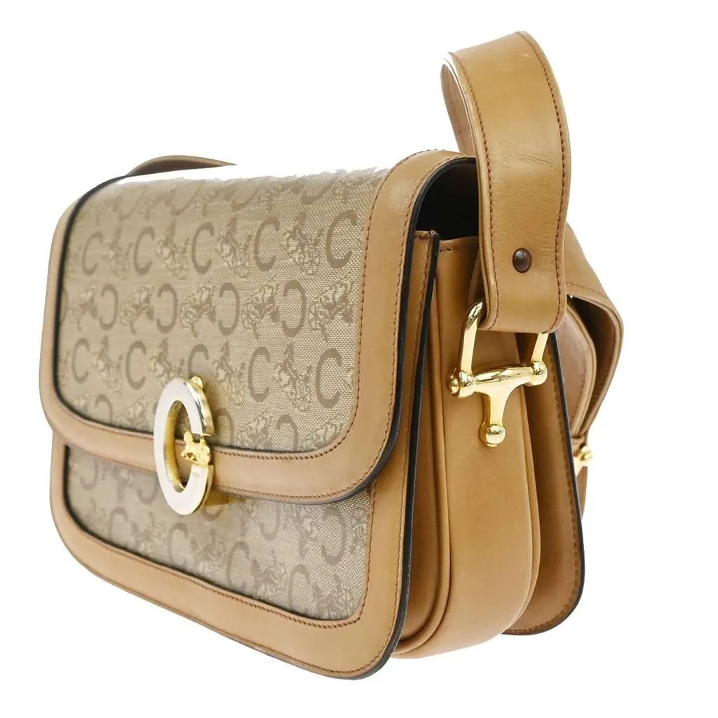 Celine Vintage Horse Carriage C Macadam Shoulder Bag Beige Canvas Good - Inside View