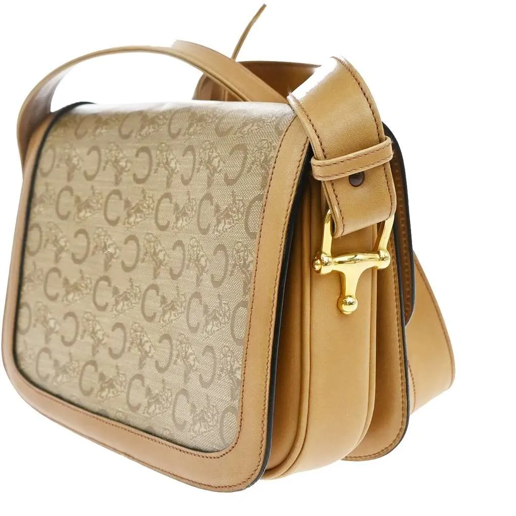 Celine Vintage Horse Carriage C Macadam Shoulder Bag Beige Canvas Good - Model View