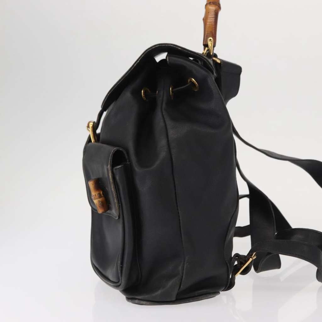Gucci Vintage Bamboo Backpack Black Leather Good condition - Inside View