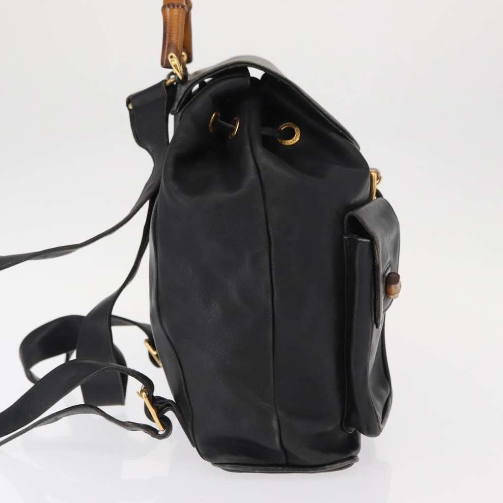 Gucci Vintage Bamboo Backpack Black Leather Good condition - Model View