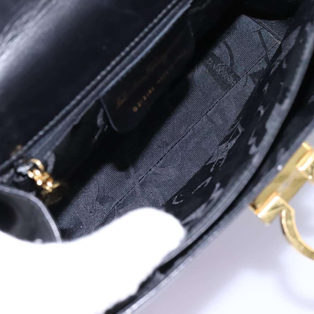 Salvatore Ferragamo Gancini Convertible Top Handle Bag Black Leather Good condition - Box View