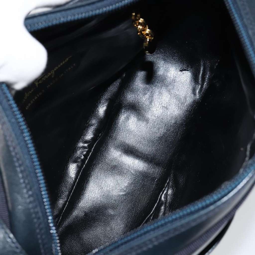 Salvatore Ferragamo Vala Shoulder Bag Navy Leather Good condition - Box View