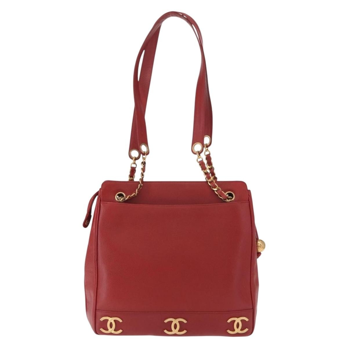 Chanel Vintage Metal CC Shoulder Bag Red Leather Good condition - Back View