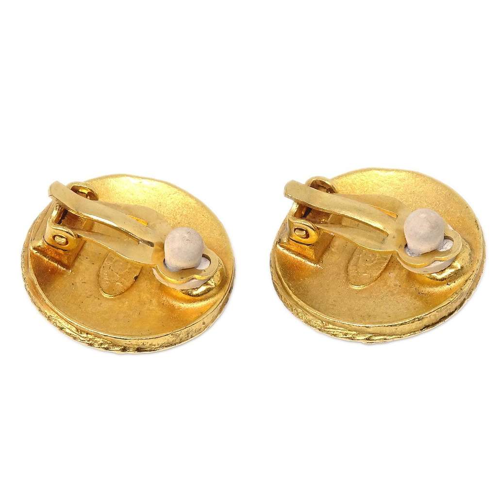 Chanel Vintage CC Round Clip-On Earrings Gold Good condition - Back View