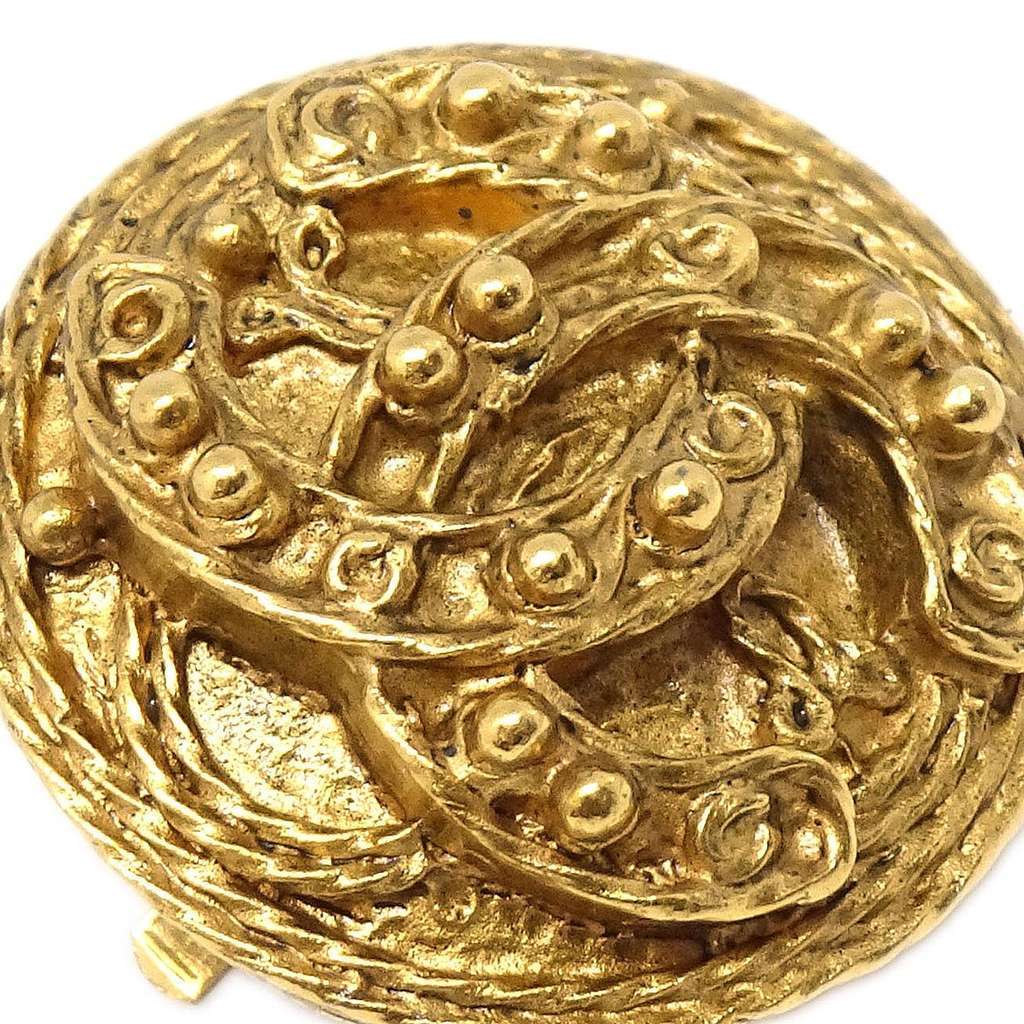 Chanel Vintage CC Round Clip-On Earrings Gold Good condition - Inside View