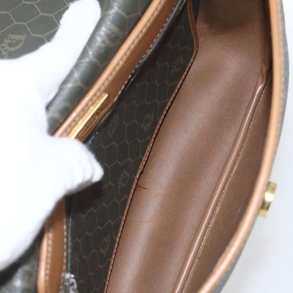 Christian Dior Vintage Honeycomb Flap Crossbody Bag Khaki Canvas Good condition - Box View