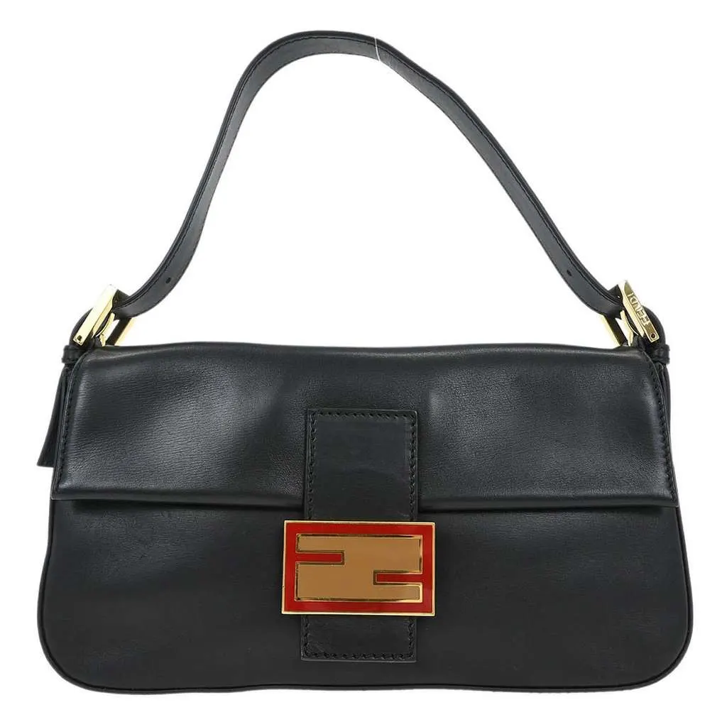 Fendi Baguette Bag Black Leather Good - Front View