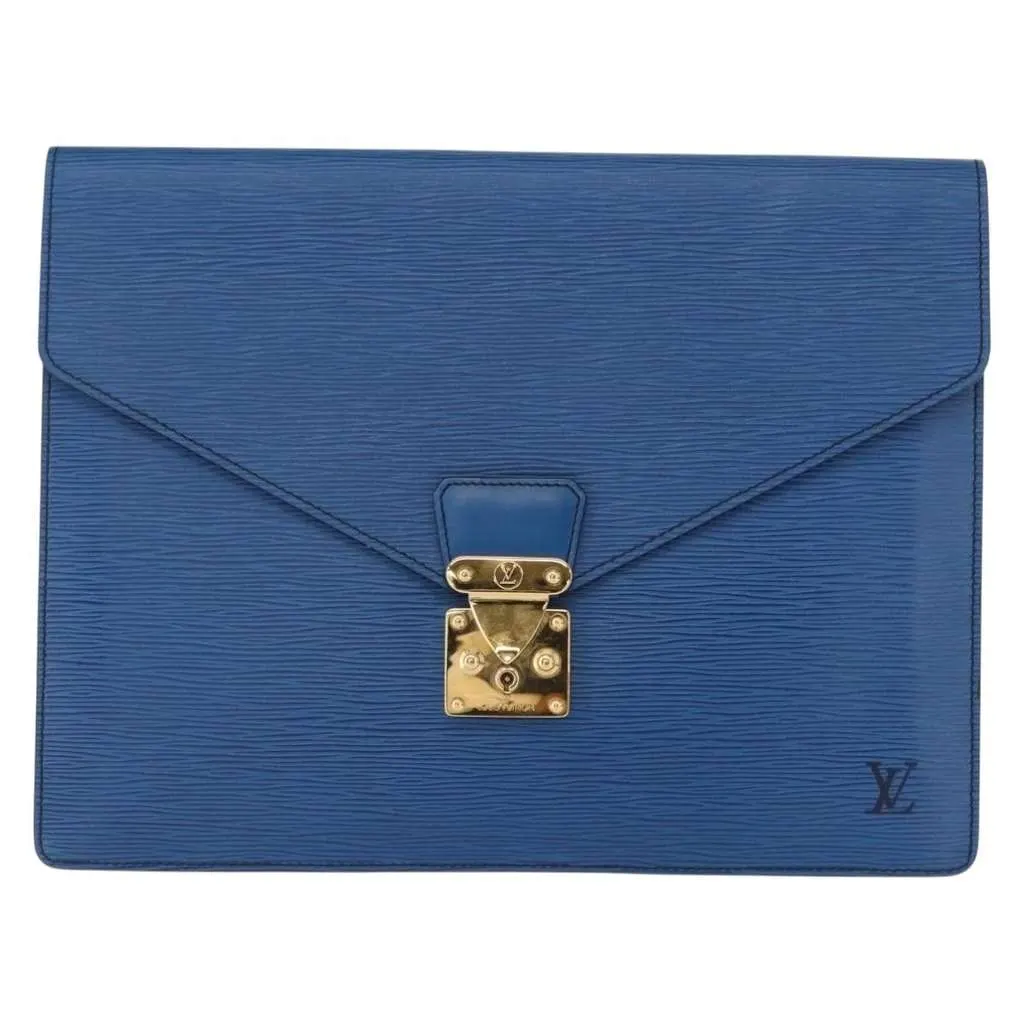 Louis Vuitton Porte-Documents Senateur Bag Blue Leather Good - Front View
