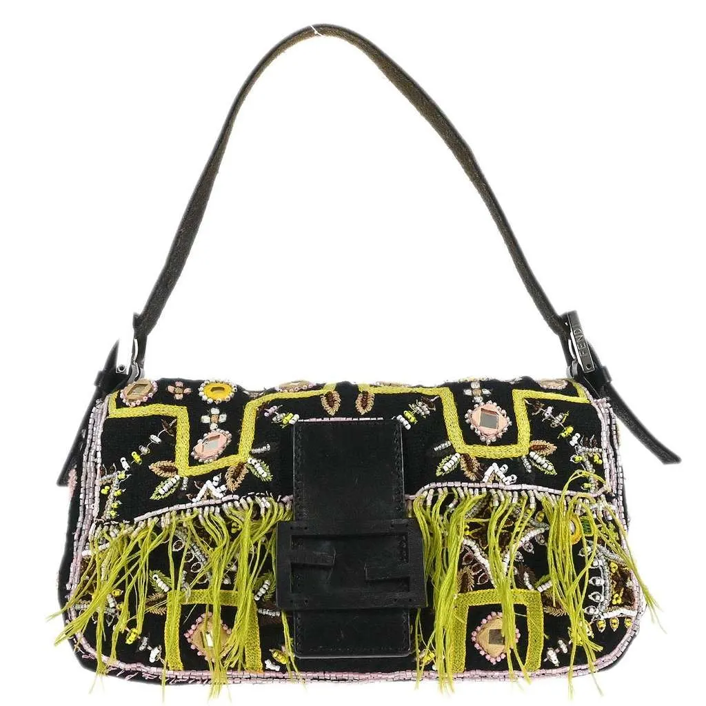 Fendi F is Fendi Baguette Bag Black Canvas Good - Front View